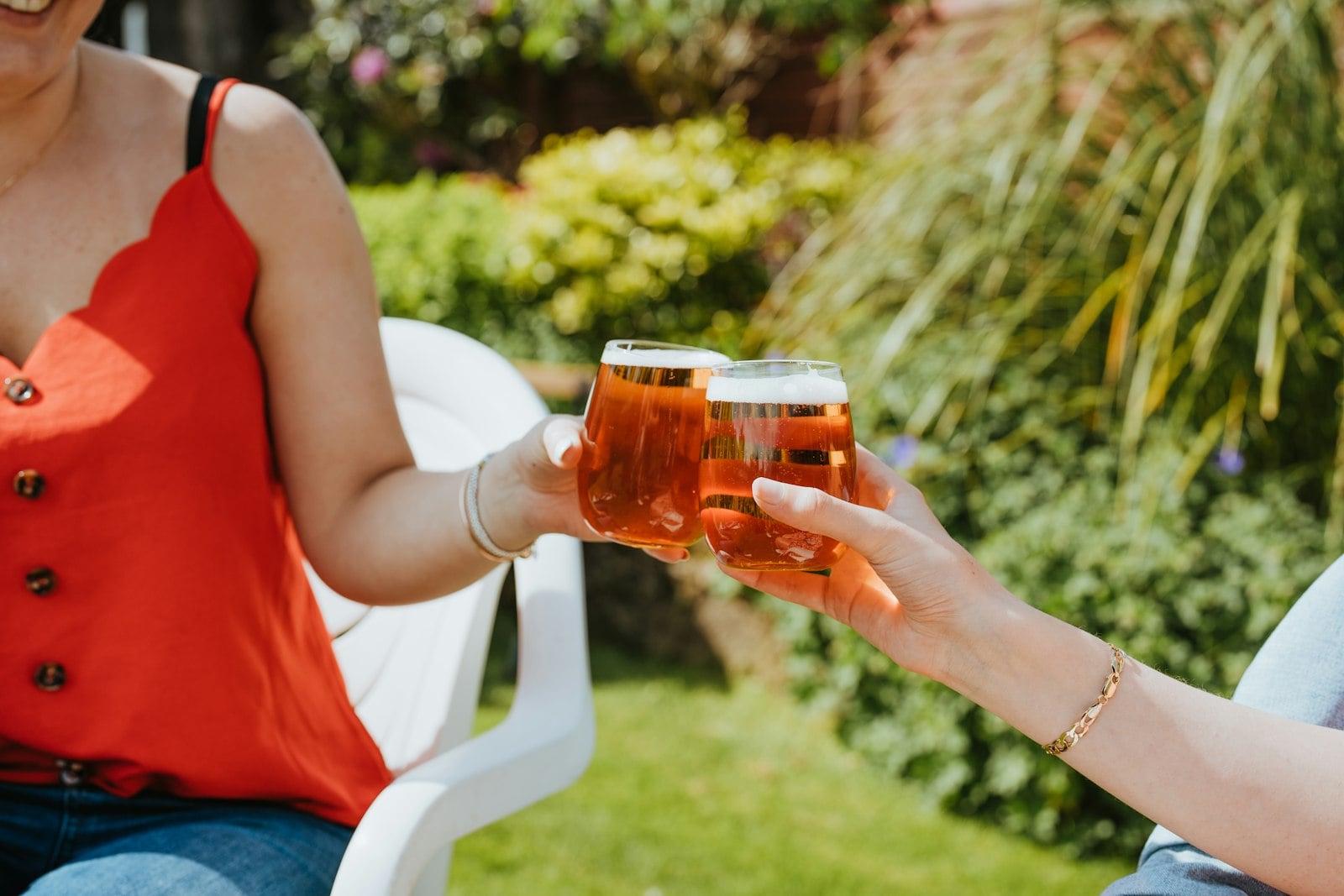 Glasses of beer at an outdoor table in a San Diego beer garden