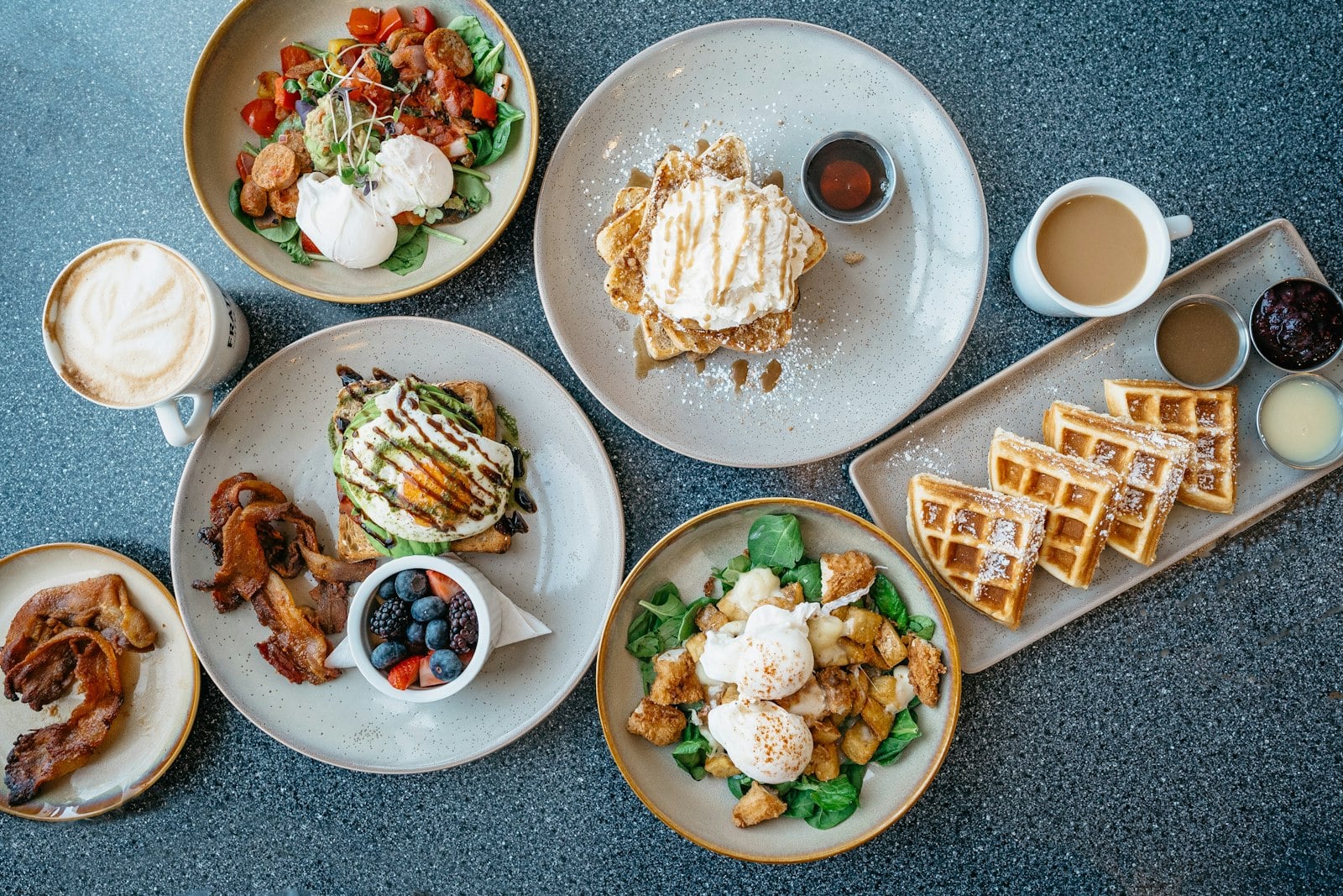 Brunch plates on a sunny San Diego table