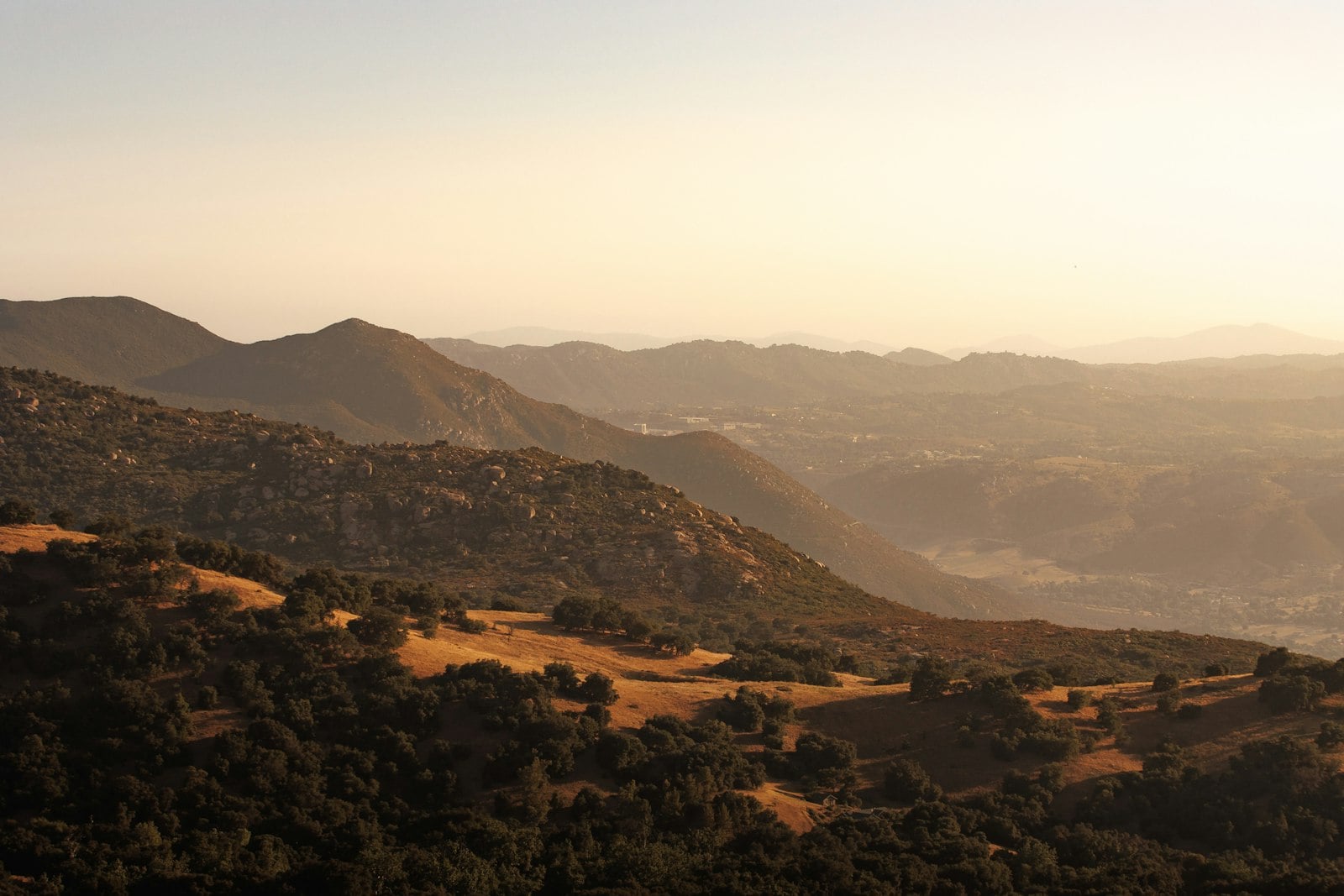 Ridgelines east of San Diego under a low sun