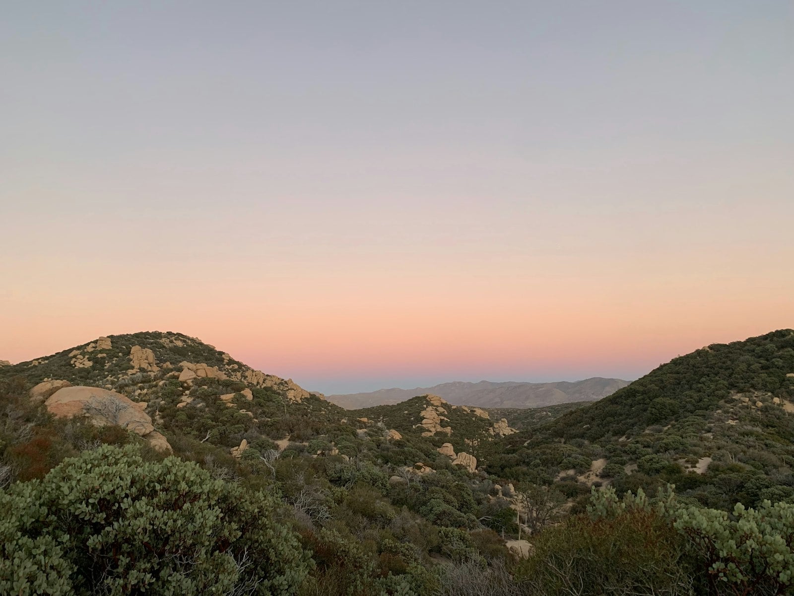 Rocky Southern California foothills at sunset