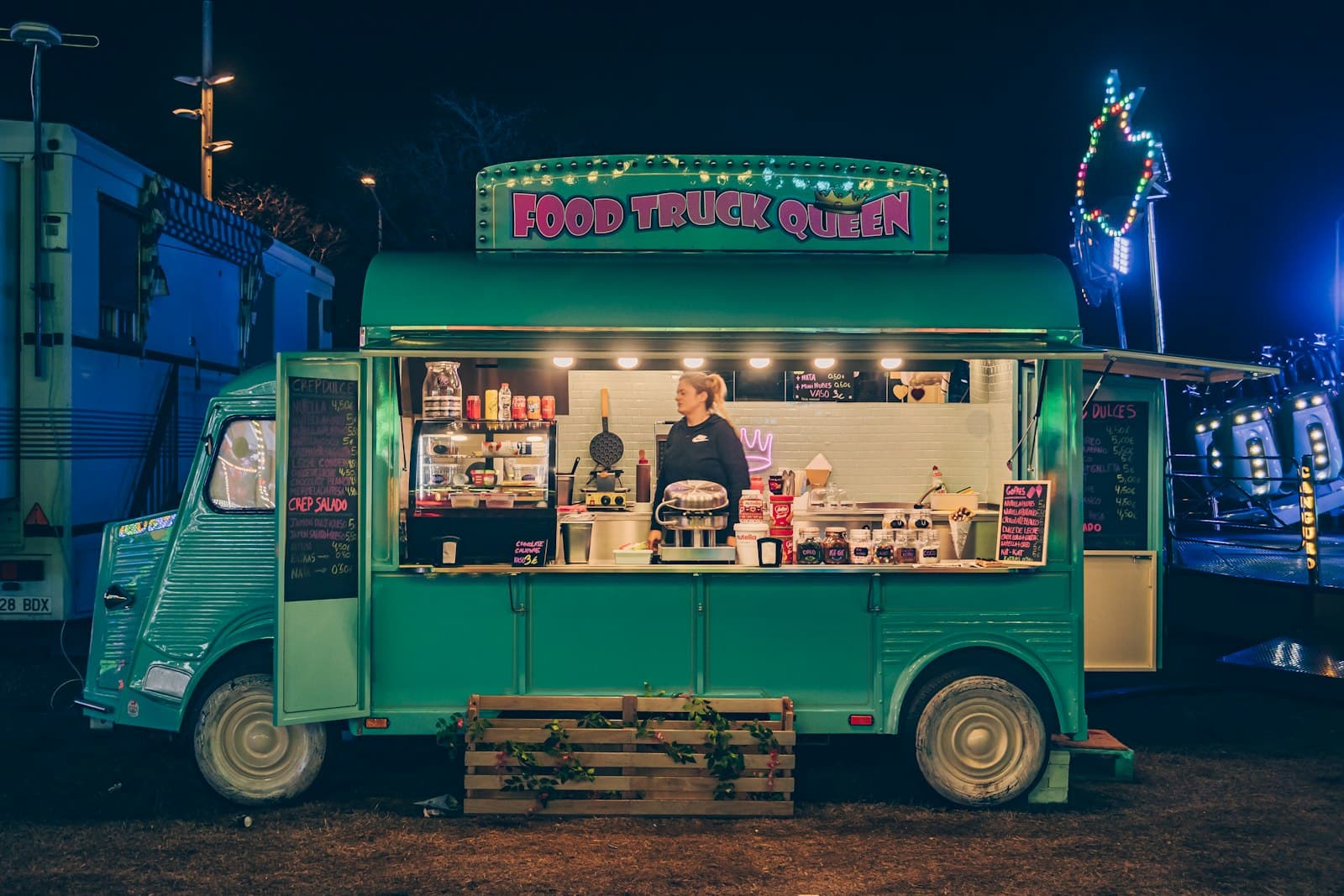 A late-night San Diego food counter glowing after midnight