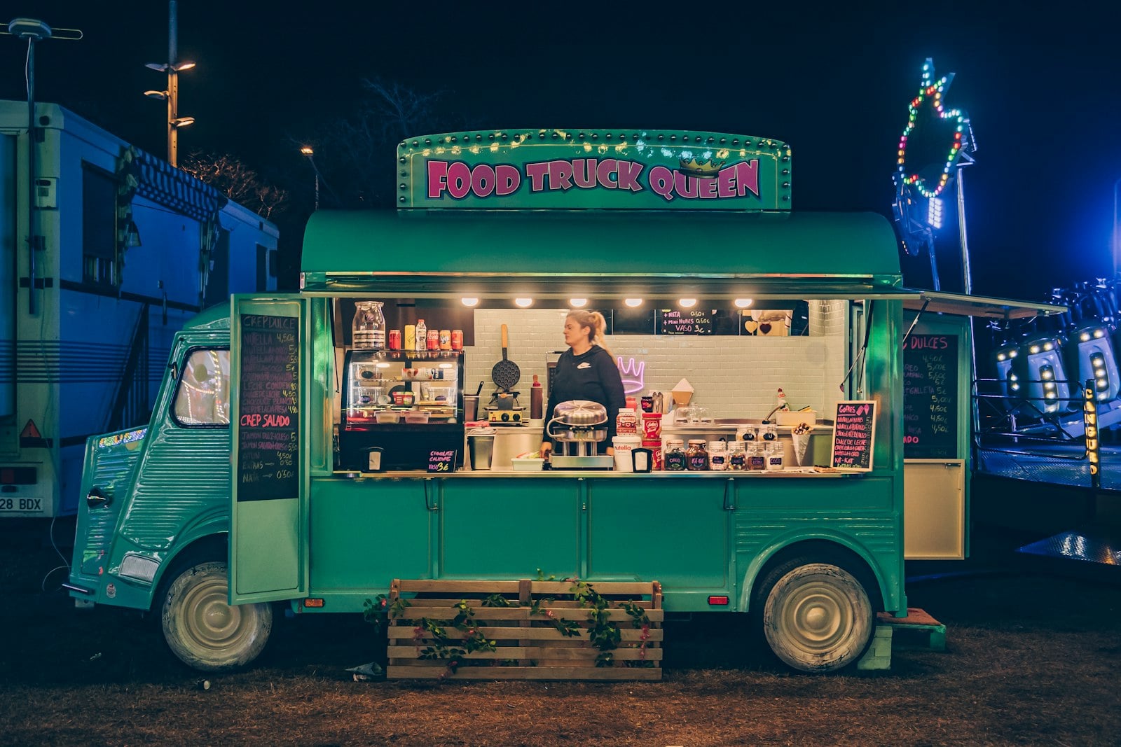 A late-night San Diego food counter glowing after midnight