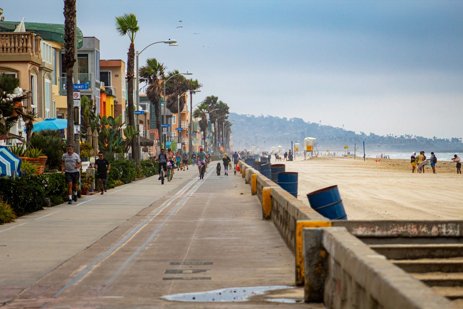 The Giant Dipper wooden roller coaster rising over Mission Beach and Ocean Front Walk