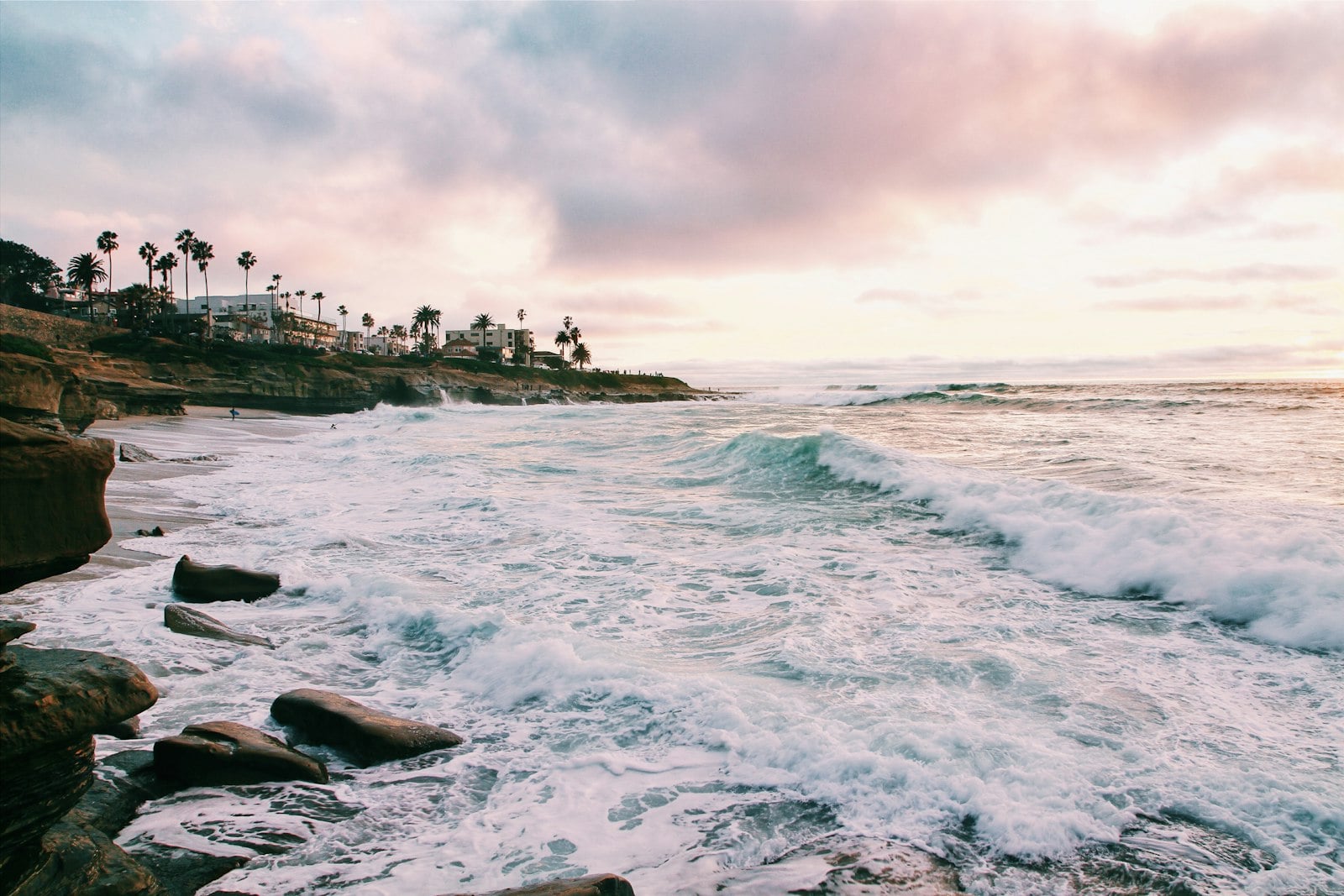 Quiet San Diego coastline under low November light
