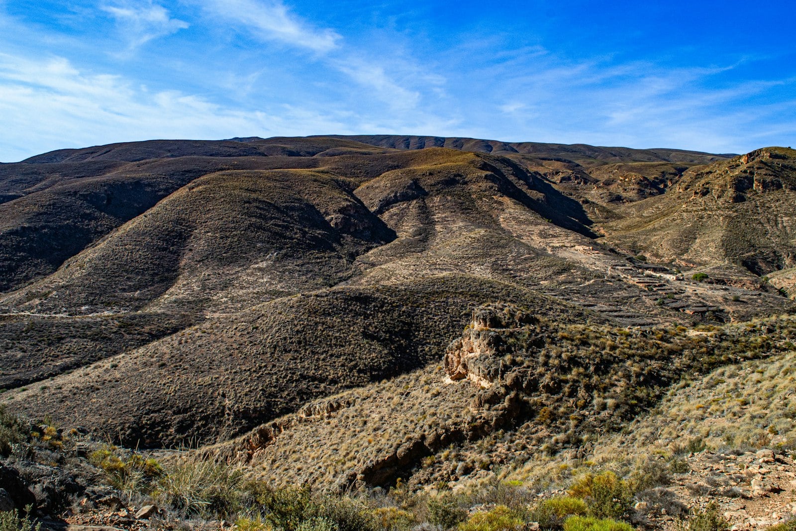 Coastal sage scrub hills above a valley in inland San Diego County