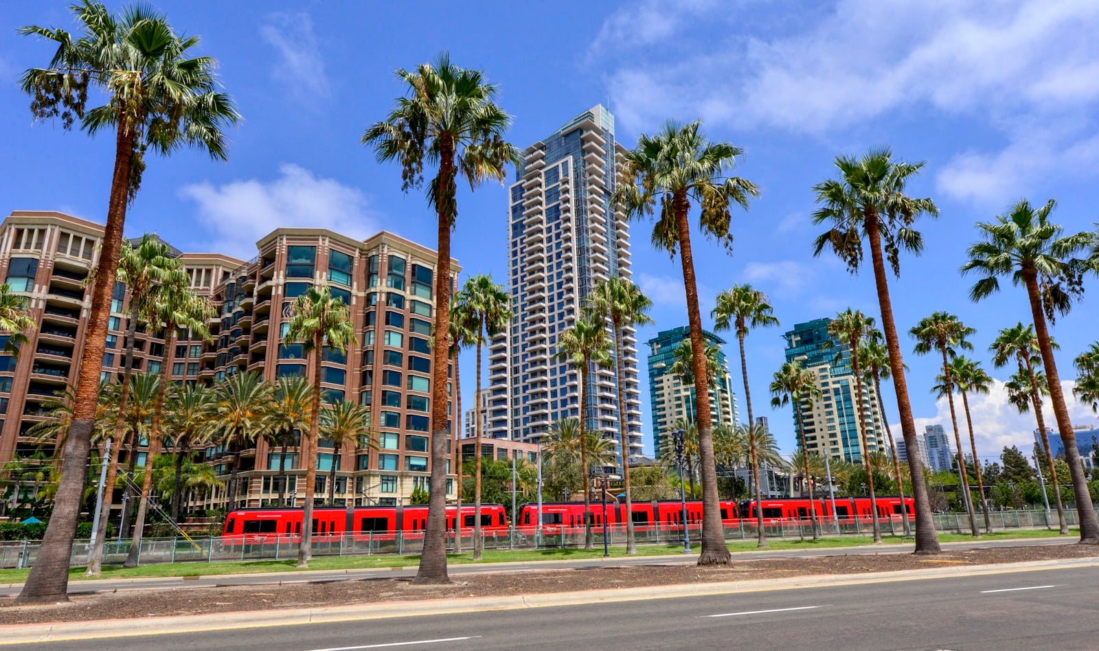 San Diego trolley on a downtown street