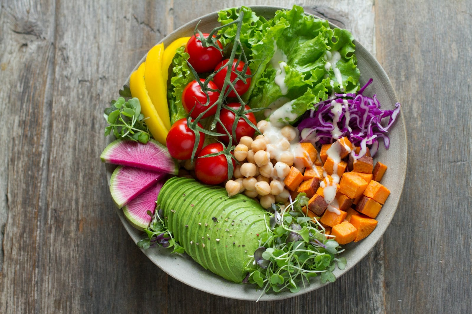 A colorful vegan meal served in San Diego