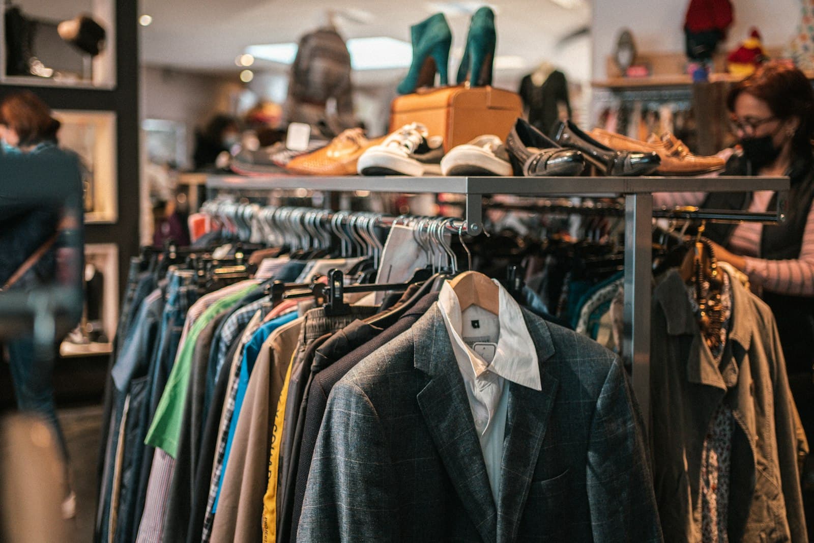 A rack of vintage clothing in a San Diego secondhand shop